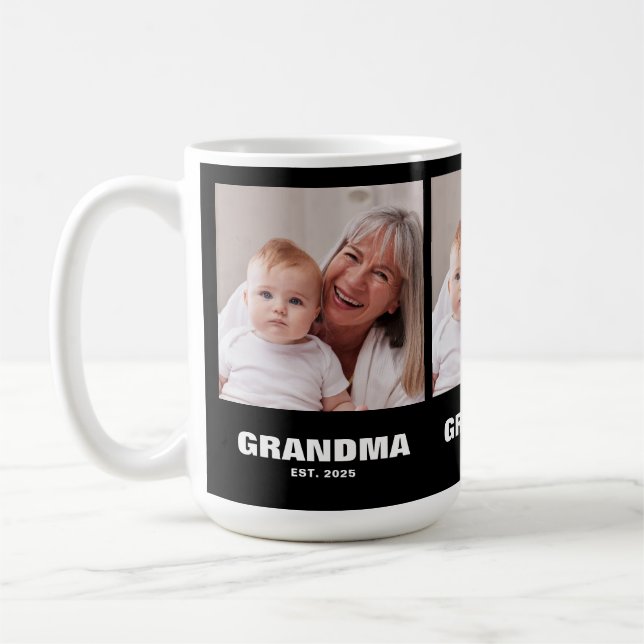 Mormor Etablerad Fet Svart 3 Foto Kaffemugg (Vänster)