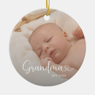 Mormor etablerade 2 babyfoto söta hjärtan julgransprydnad keramik