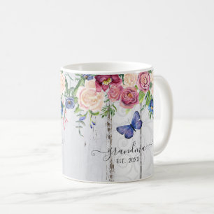 Mormor Etablerade Burgundy Blommigt Rustic Wood Kaffemugg