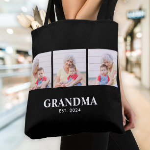 Mormor etablerade djärv svart 3 foto tygkasse