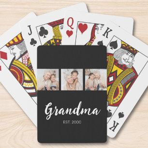 Mormor Etablerade Modern Skrift 3 Foto Svart Casinokort
