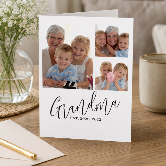 Mormor etablerade modernt manus 3 foto kort (Skapare uppladdad)