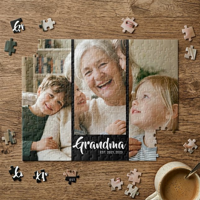 Mormor etablerade modernt manus 3 Foto Pussel (Mom Established Modern Script 3 Photo Jigsaw Puzzle)
