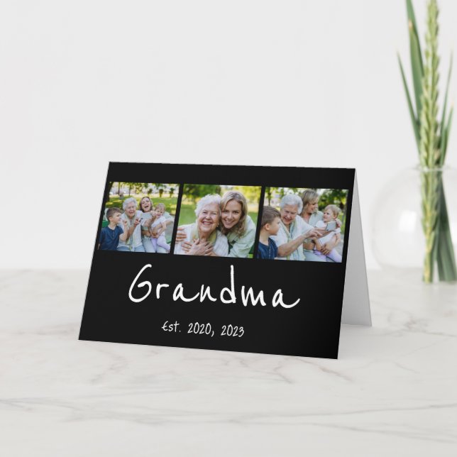 Mormor etablerade modernt manus Svart 3 Foto Tack Kort (Framsida)