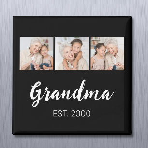 Mormor Etablerade Modernt Skript 3 Foto Svart Magnet