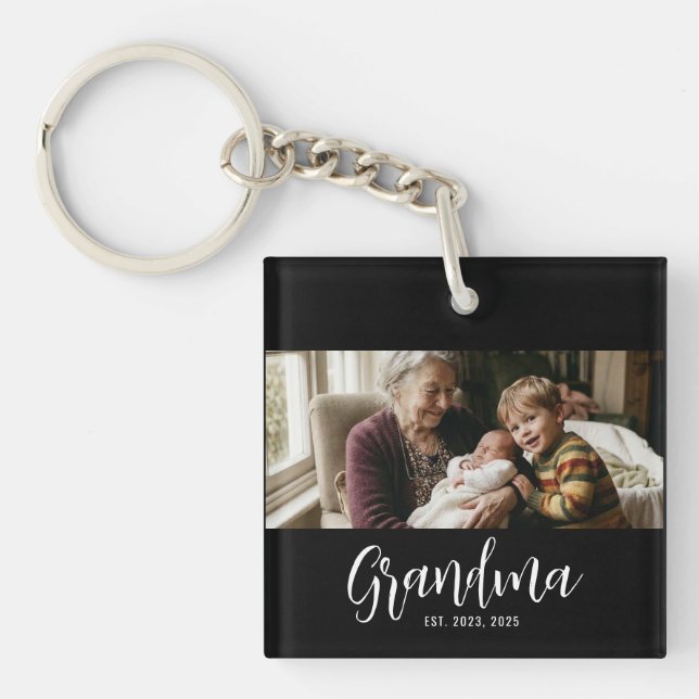 Mormor Etablerade Modernt Skript Foto Nyckelring (Framsidan)