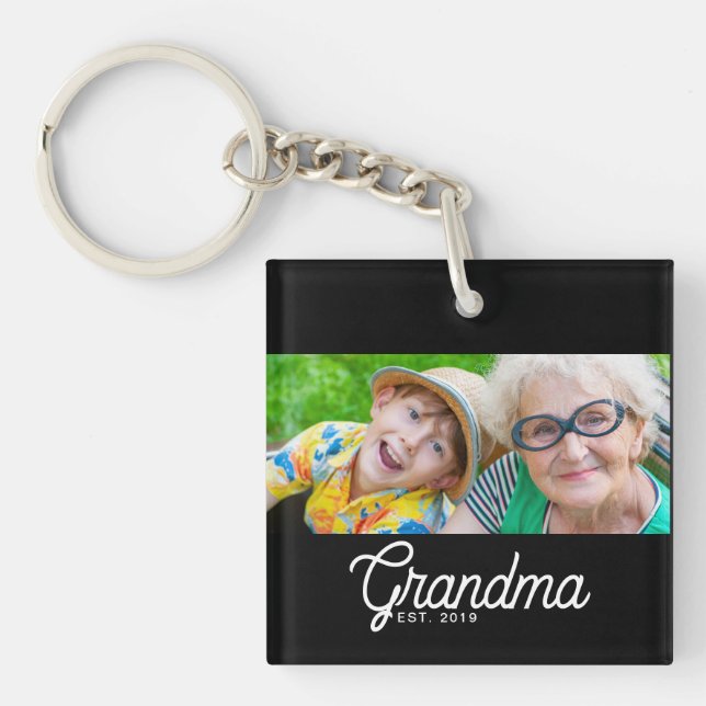 Mormor Etablerade Modernt Skript Foto Nyckelring (Framsidan)