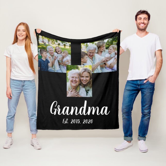 Mormor Etablerade Modernt Skript Svart 3 Foto Fleecefilt (På plats)