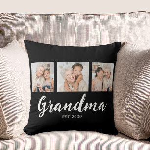 Mormor etablerade modernt skript Svart 3 Foto Kudde