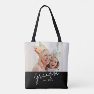 Mormor Etablerade Skrift Svart Foto Tygkasse