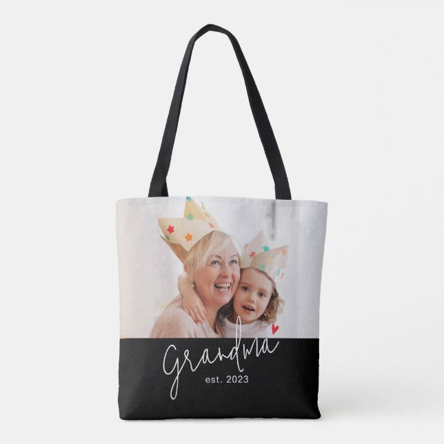 Mormor Etablerade Skrift Svart Foto Tygkasse (Baksida)