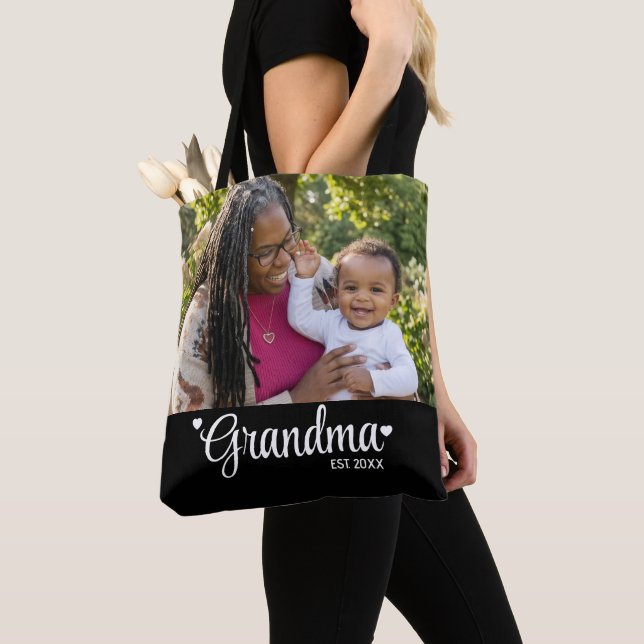 Mormor Etablerade Skript Foto Present Tygkasse (Närbild)