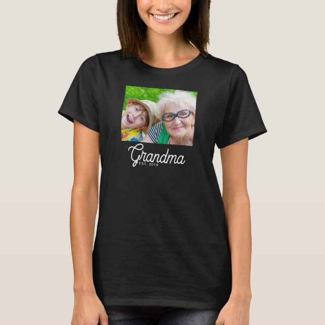 Mormor Etablerade Skript Foto T-Shirt (Framsida)