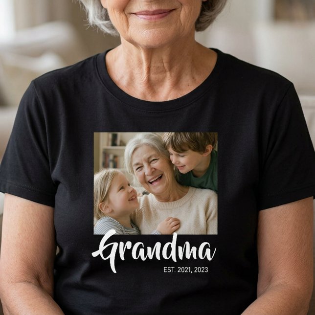 Mormor Etablerade Skript Foto T Shirt (Grandma Established Script Photo T-Shirt)