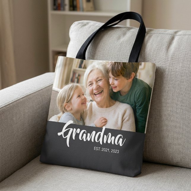 Mormor Etablerade Skript Foto Tygkasse (Grandma Established Script Photo Tote Bag)