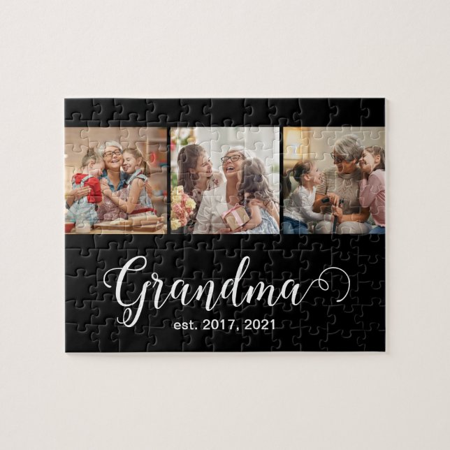 Mormor Etablerade Skript Gåva 3 Foto Pussel (Horisontell)