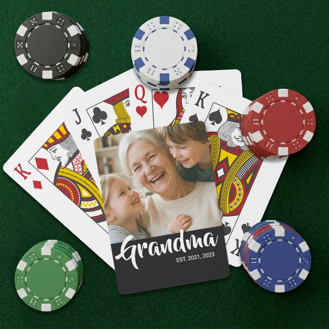 Mormor Etablerade Skript Svart Foto Casinokort (Grandma Established Script Photo Playing Cards)