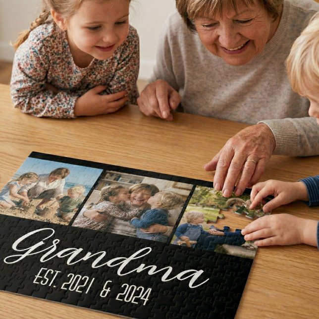 Mormor Etablerade Svart 3 Foto Vitt Skript Pussel (Skapare uppladdad)