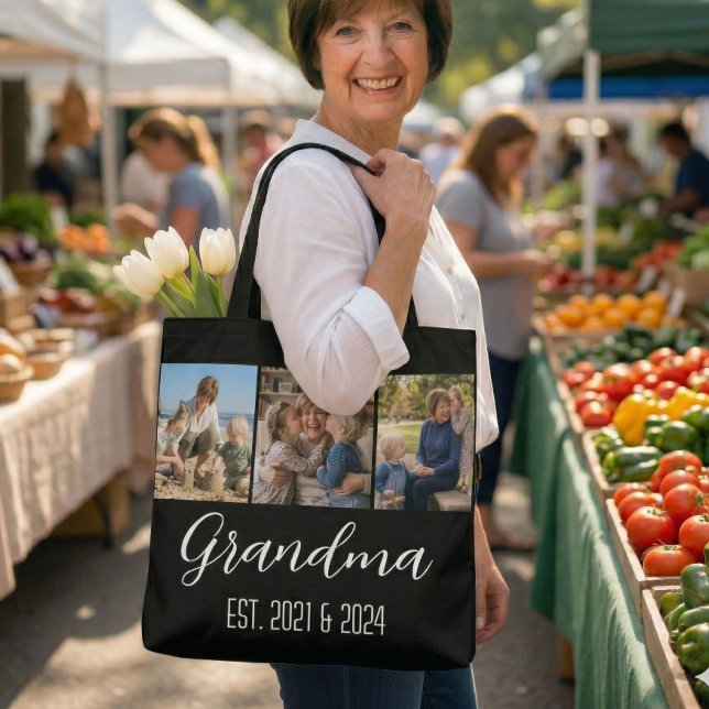 Mormor Etablerade Svart 3 Foto Vitt Skript Totalt Tygkasse (Skapare uppladdad)