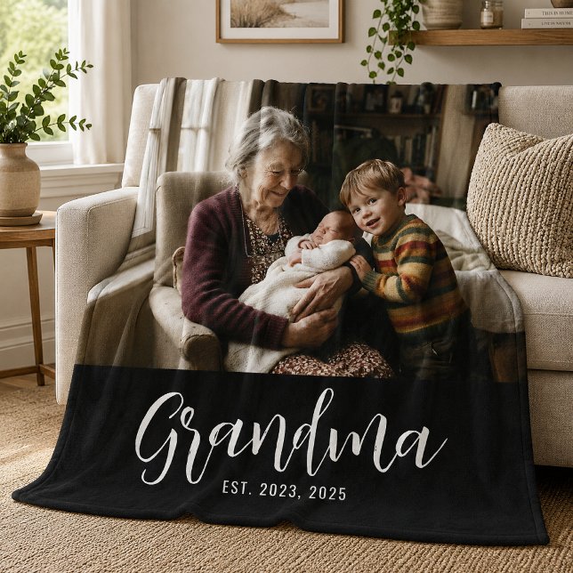 Mormor etablerade svart modernt manus Foto Fleecefilt (Skapare uppladdad)