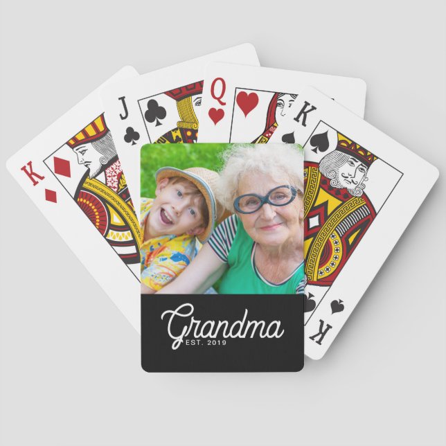Mormor Etablerade Svart Modernt Skript Foto Casinokort (Baksidan)