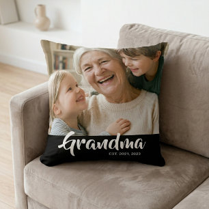 Mormor Etablerade Svart Modernt Skript Foto Kudde