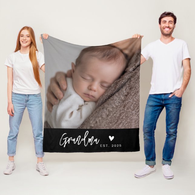 Mormor etablerade svart modernt skriptfoto fleecefilt (På plats)