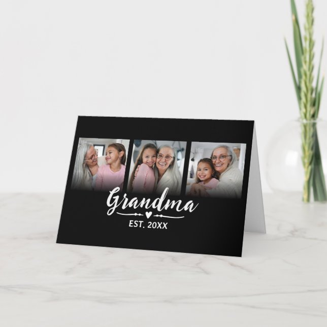 Mormor Etablerade Svart Skrift 3 Foto Kort (Framsida)