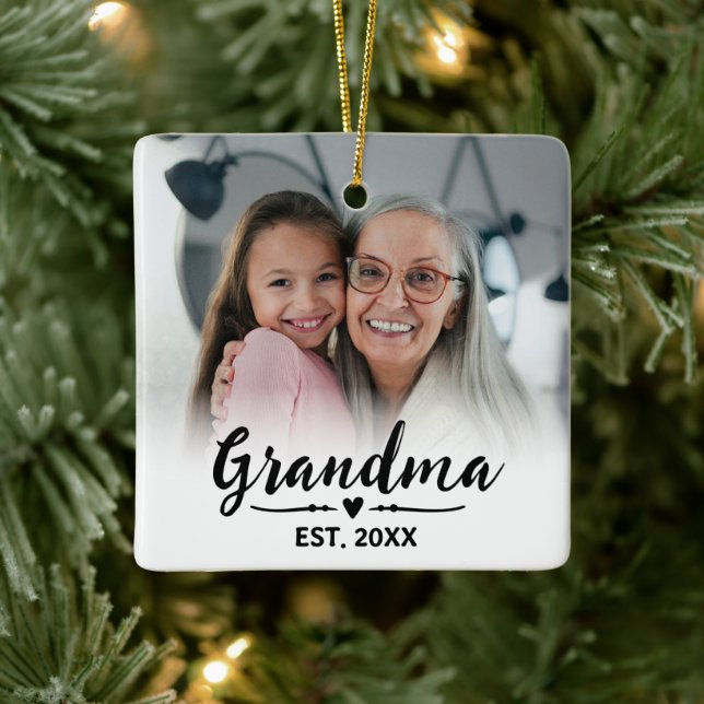 Mormor Etablerade Svart Vitt Skript Foto Julgransprydnad Keramik (Träd)
