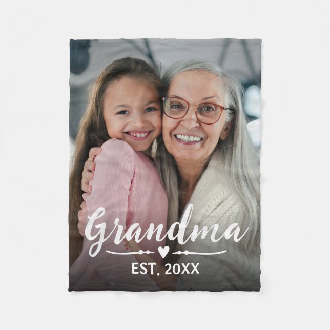 Mormor etablerade vitt skriptfoto fleecefilt (Framsidan)
