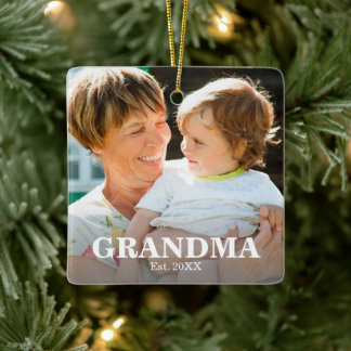 Mormor etablerat år Foto Keramisk prydnad Julgransprydnad Keramik