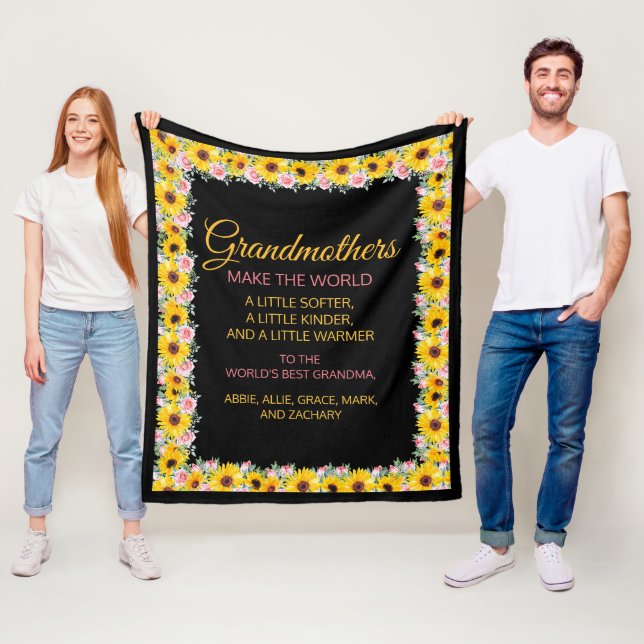 Mormor Farmor Citat Rosa Gult Blommigt  Fleecefilt (På plats)