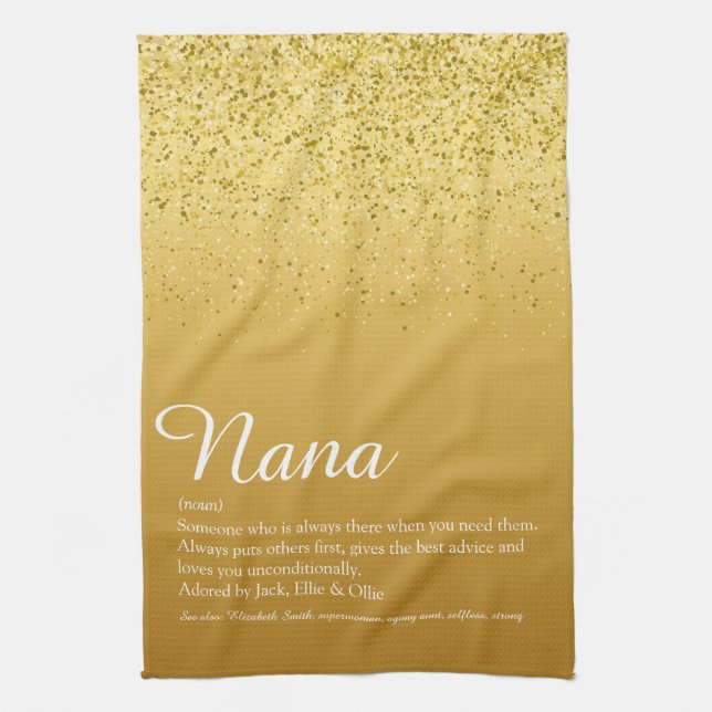 Mormor, farmor Definition Skript Guld Kökshandduk (Vertikal)