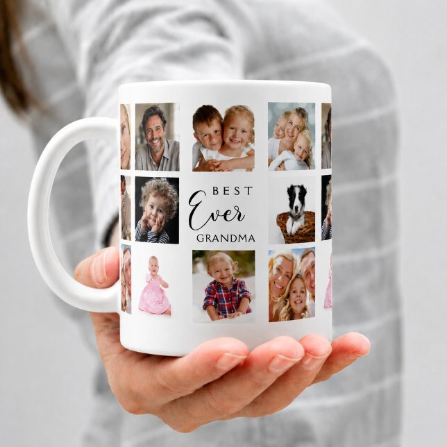 Mormor farmor fotokollage vitt svart kaffemugg (Skapare uppladdad)