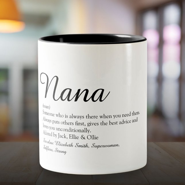 Mormor, Farmor, Nana Definition Skript Två-Tonad Mugg (Grandma, Granny, Nana Definition Script Two-Tone Coffee Mug)