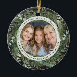 Mormor foliepapper, andningsfoto Julsvart Julgransprydnad Keramik<br><div class="desc">Mormor,  modernt God jul-utandningsskript helgdag julfotodekoration. Hand målade eukalyptus,  minimalt lövlöv och modern rustisk krutans tillsammans med riktig folieskrift ge detta helgdag kort är en lyxande känsla. I klassade gröntar,   och grå.</div>
