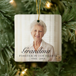 Mormor För Evigt I Våra Hjärtan Foto Minnesmärke Julgransprydnad Keramik