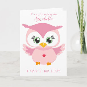 Mormor Första födelsedag Cute Rosa Uggla Photo Kort