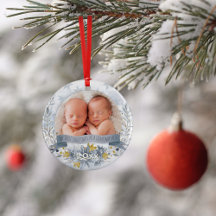 Mormor Första jul Blue Guld Blommigt Photo