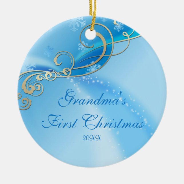 Mormor första prydnad för julSnowflake Julgransprydnad Keramik (Framsidan)