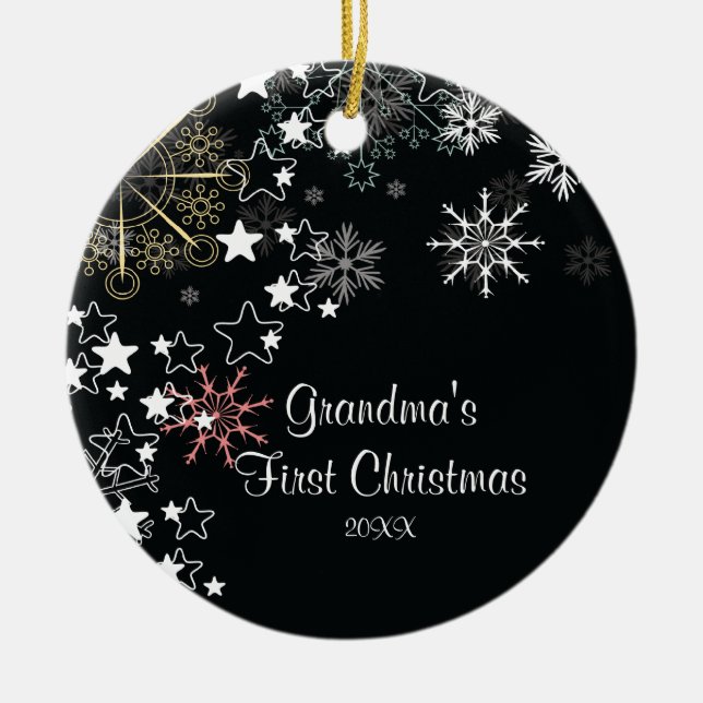 Mormor första prydnad för julSnowflake Julgransprydnad Keramik (Framsidan)