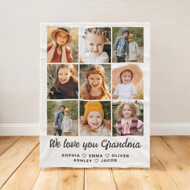 Mormor Foto Collage Modern Hjarta Fleecefilt (Skapare uppladdad)