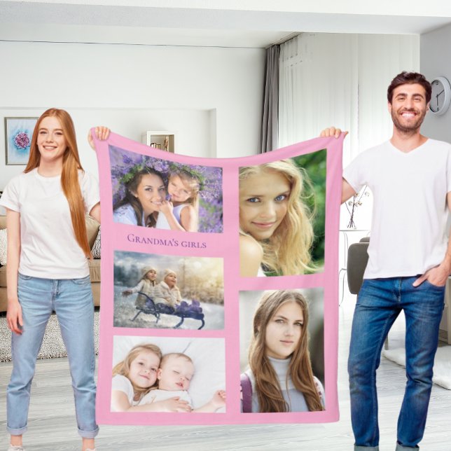 Mormor Fotokollage Flickor rosa Fleecefilt (Skapare uppladdad)