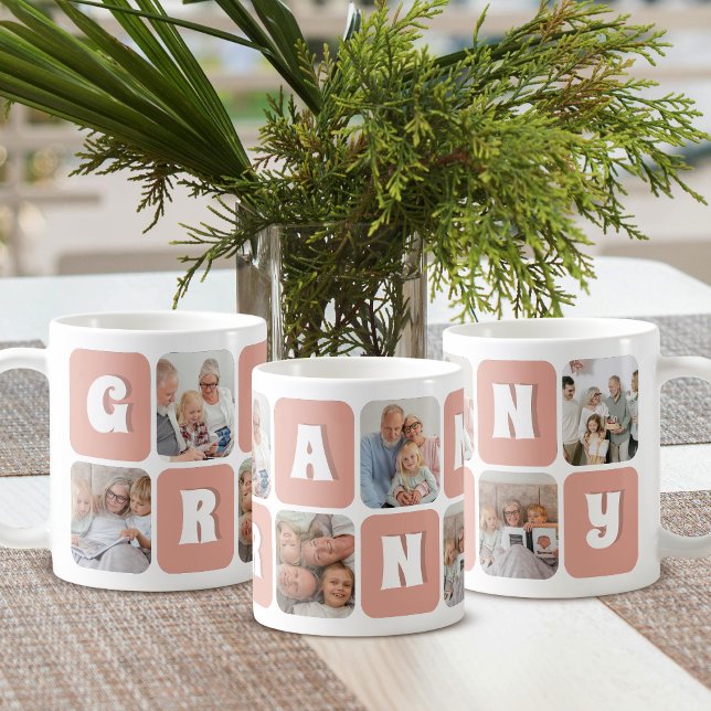 Mormor Fotokollage Retrotext 6 Bildmall Kaffemugg (Skapare uppladdad)