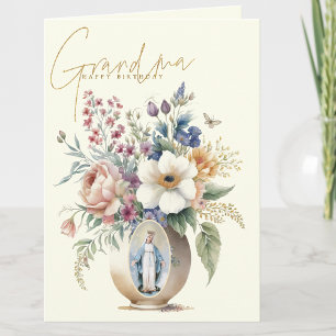 Mormor Glad födelsedag Blommig Religiös Tack Kort