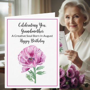 Mormor Glad födelsedag i augusti Lila Vallmo Kort