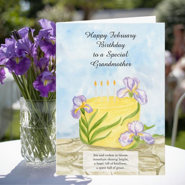 Mormor Glad födelsedag i februari Iris Tårta Kort (Skapare uppladdad)