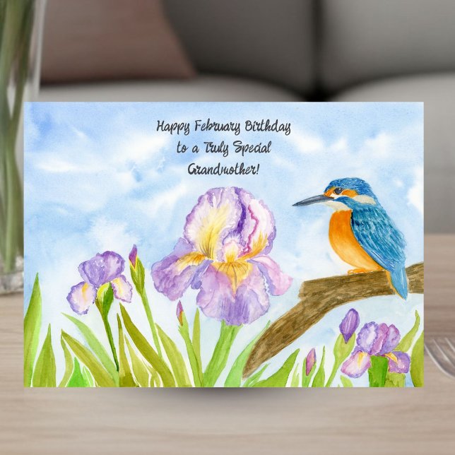 Mormor Glad födelsedag i februari Kungsfiskare Kort (Skapare uppladdad)