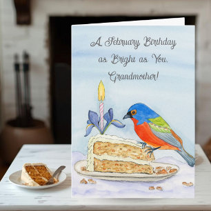 Mormor Glad födelsedag i februari Målad fink Kort