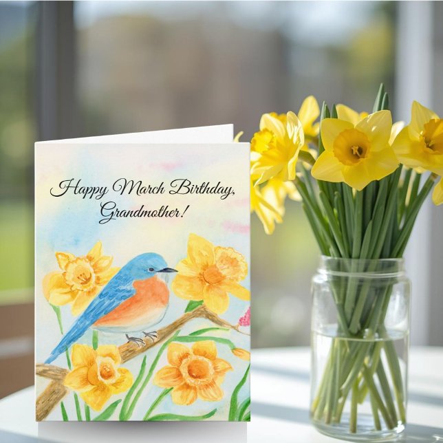 Mormor Glad Mars Födelsedag Blå Fågel  Kort (Skapare uppladdad)